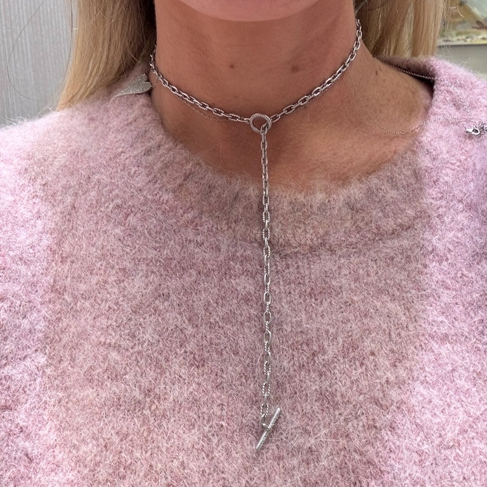 David Yurman Silver/Diamond Chain Necklace